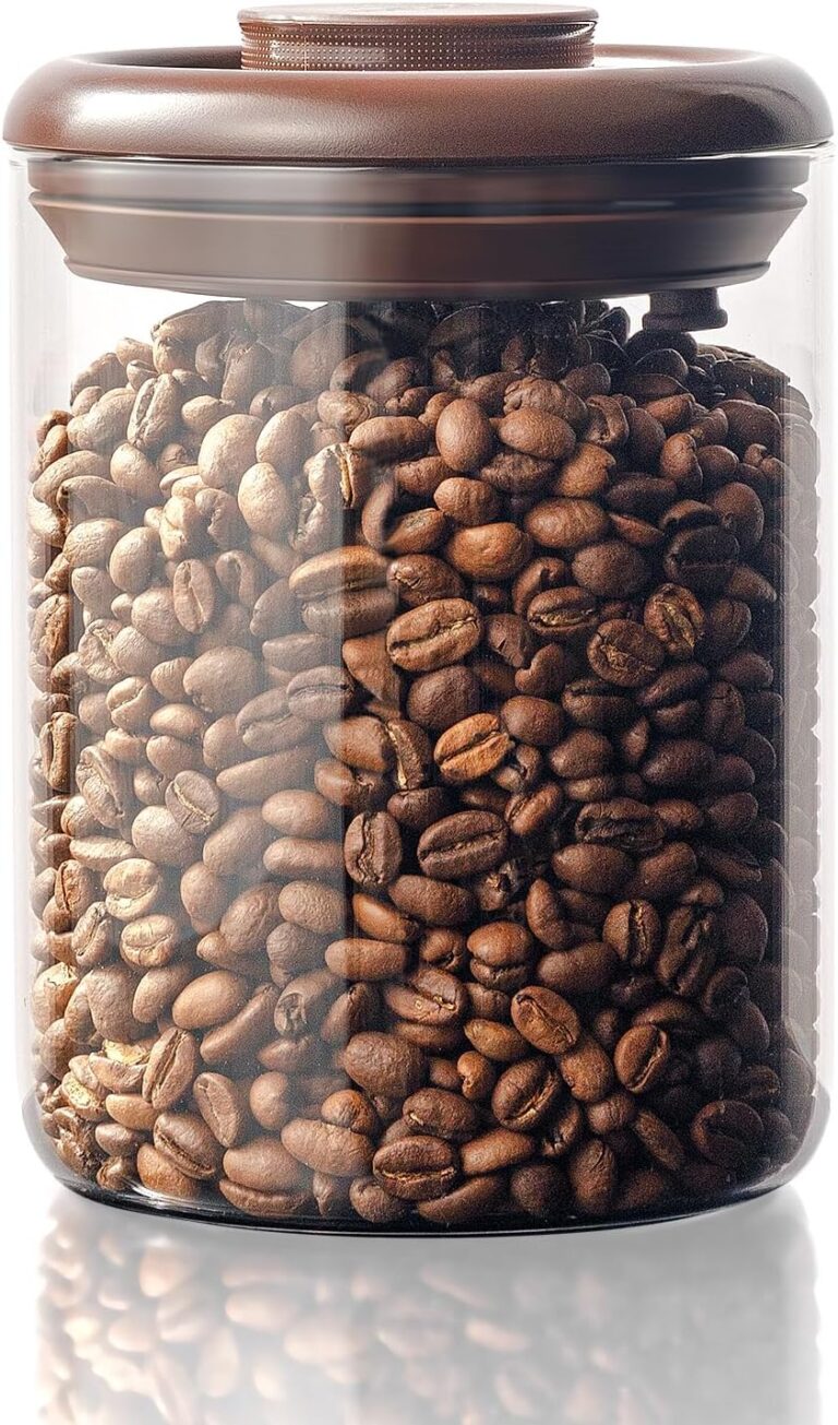 Glass Coffee Bean Jar  Pop Top Air Tight Coffee Bean Container with CO2 Valve, 10 oz Coffee Storage Airtight Canister, 0.63lb