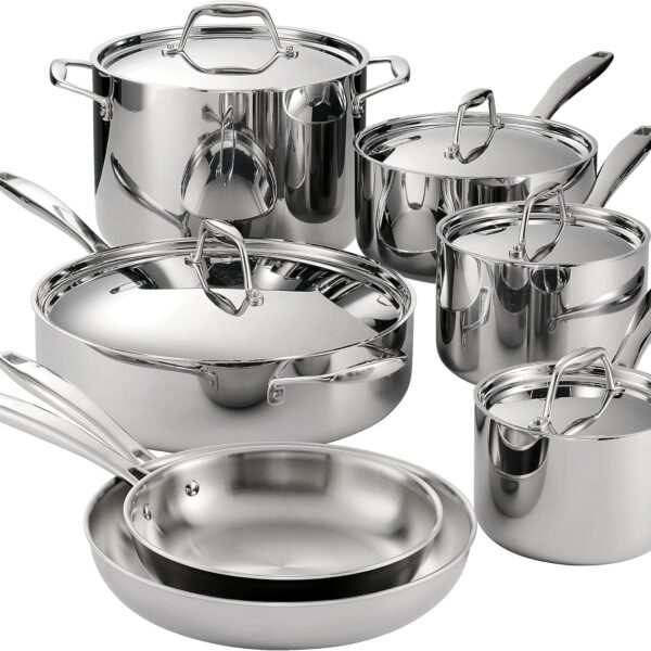Tramontina Signature Tri-Ply Clad Stainless Steel 12-Piece Cookware Set with Lids, Pots and Pans Kitchen Set, Induction-Ready, Dishwasher-Safe, NSF-Certified, Made in Brazil
