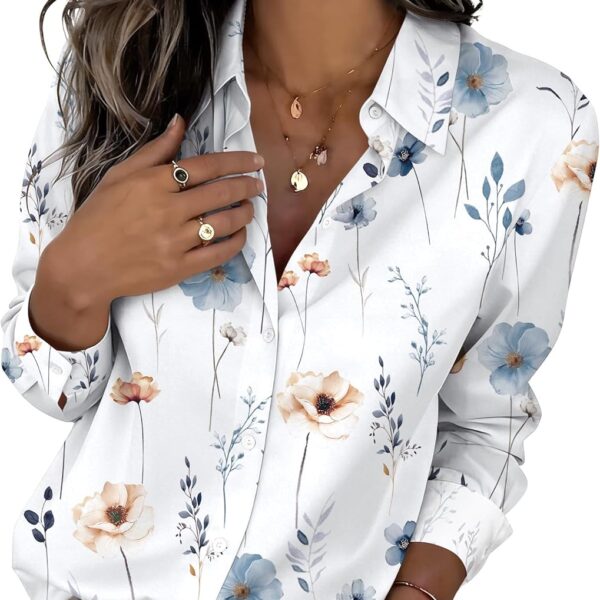 Zeagoo Button Down Shirts for Women Dressy Floral Printed Long Sleeve Blouse Business Casual Work Tops