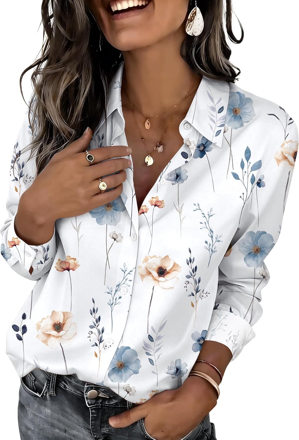 Zeagoo Button Down Shirts for Women Dressy Floral Printed Long Sleeve Blouse Business Casual Work Tops Zeagoo Button Down Shirts for Women Dressy Floral Printed Long Sleeve Blouse Business Casual Work Tops