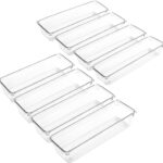 LotFancy 8 Pack Clear Plastic Drawer Organizers, 9.2''3''2'', Food Grade Storage Trays, Non-Slip Storage Bins for Kitchen Utensil, Silverware Cutlery, Bathroom, Office Desk, Makeup, Jewelry