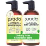 PURA D'OR Anti-Thinning Biotin Shampoo and Conditioner Natural Earthy Scent, CLINICALLY TESTED Effective Results, Herbal Blend Thickening Products For Women & Men, Original Gold Label Set, 16oz x2 | Deep Moisturizing, Conditioner, CLINICALLY TESTED, Effective Results, Hair Thickening, Product