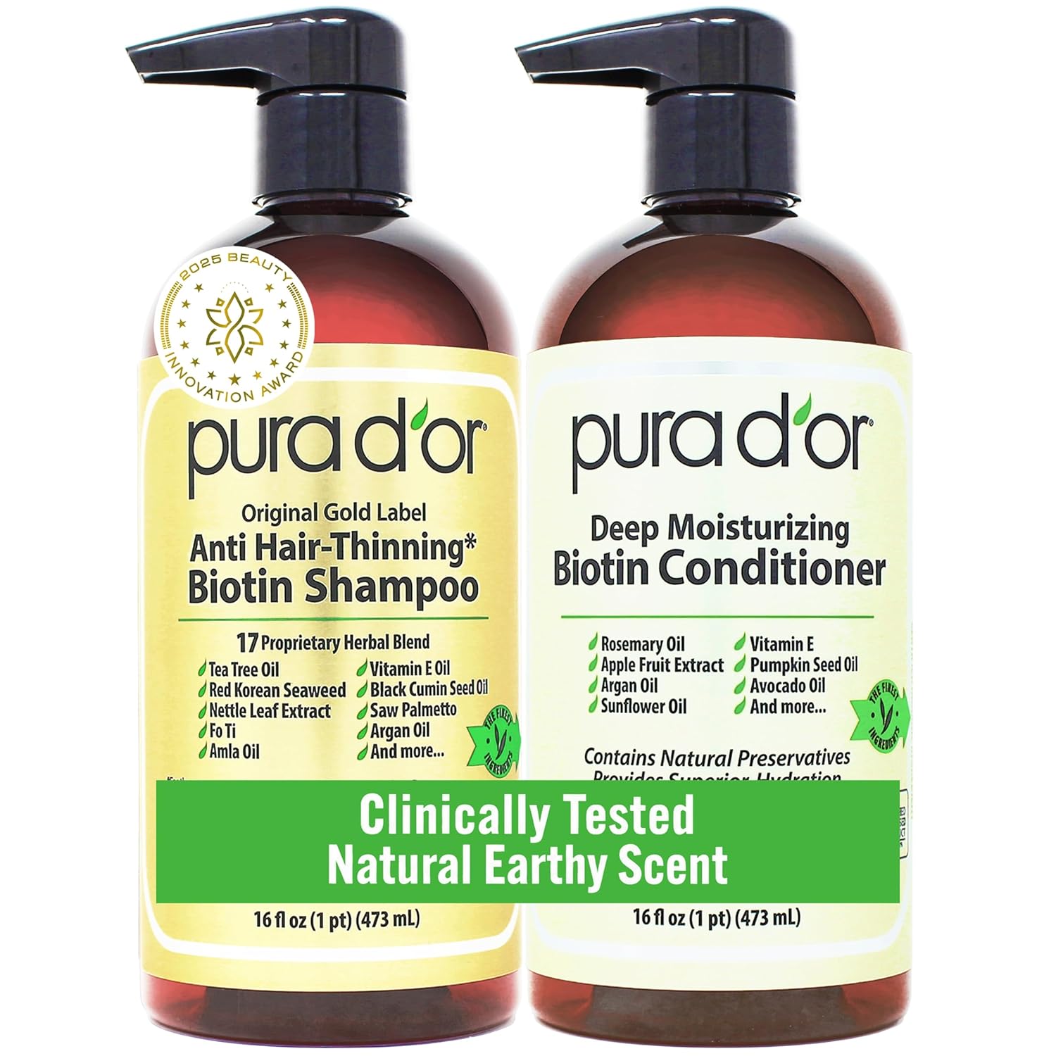 PURA D'OR Anti-Thinning Biotin Shampoo and Conditioner Natural Earthy Scent, CLINICALLY TESTED Effective Results, Herbal Blend Thickening Products For Women & Men, Original Gold Label Set, 16oz x2 | Deep Moisturizing, Conditioner, CLINICALLY TESTED, Effective Results, Hair Thickening, Product PURA D'OR Anti-Thinning Biotin Shampoo and Conditioner Natural Earthy Scent, CLINICALLY TESTED Effective Results, Herbal Blend Thickening Products For Women & Men, Original Gold Label Set, 16oz x2 | Deep Moisturizing, Conditioner, CLINICALLY TESTED, Effective Results, Hair Thickening, Product