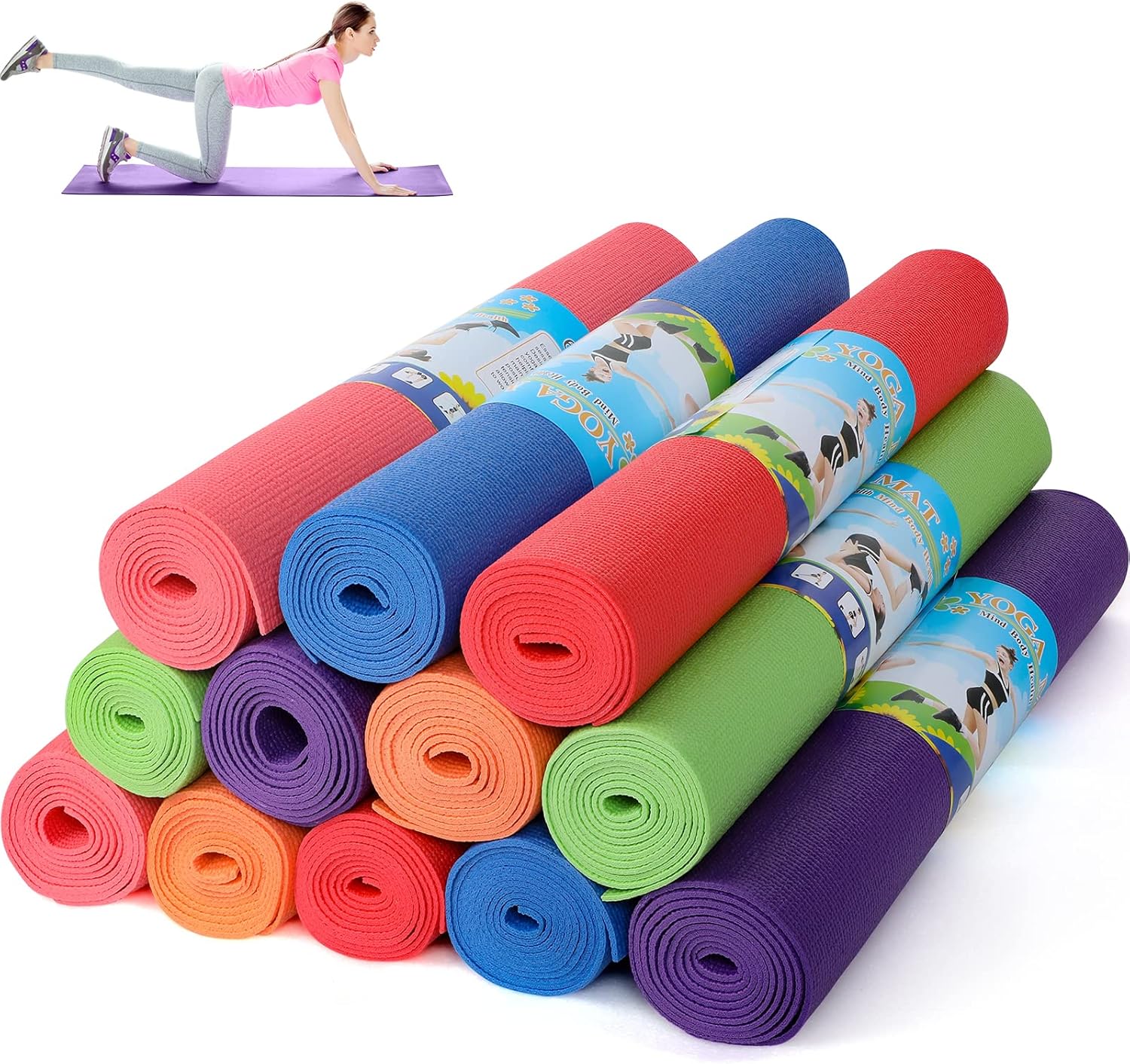 Amylove 12 Pieces Yoga Mats Bulk 68x24x0.12 Inch Exercise Non Slip Fitness Workout Mats for Women Men Home Workout Gym Yoga Amylove 12 Pieces Yoga Mats Bulk 68x24x0.12 Inch Exercise Non Slip Fitness Workout Mats for Women Men Home Workout Gym Yoga
