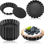 Uiifan 32 Pcs Mini Tart Pans Egg Tart Molds with Removable Bottom Round Nonstick Quiche Pan Mini Pie Pans Small Bakeware Mold Fluted Side for Mousse Cake Dessert Baking(3 Inch,Black Gray)