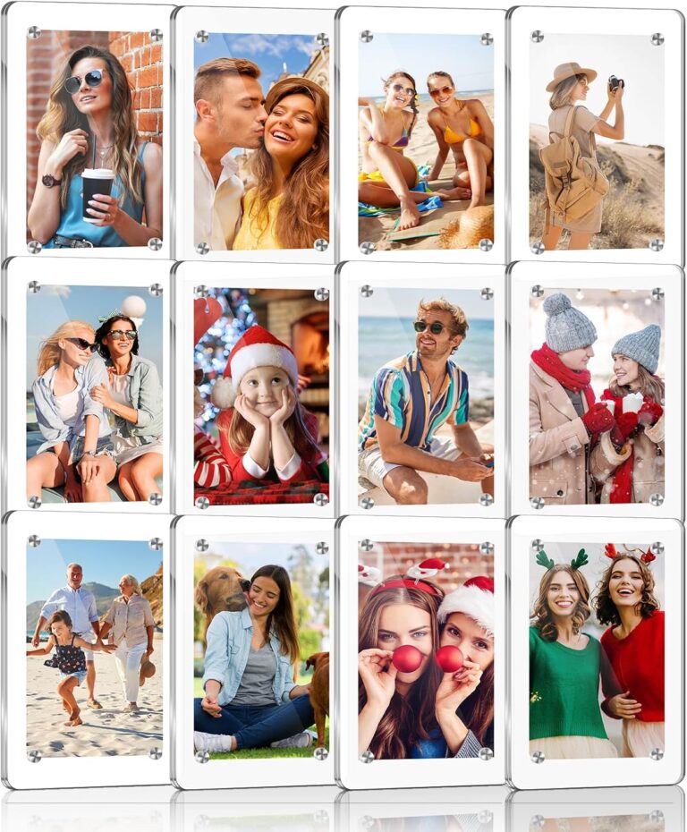 ESRICH 12 Pack-Acrylic Fridge Magnetic Frame, Mini Picture Frames, Double Sided Photo Magnet Frames for Refrigerator, Mini Clear Picture Frame, Gifts (2.36 x 3.54Inch)