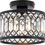 Rpzloila Crystal Ceiling Light Fixture, Modern Semi Flush Mount Ceiling Light,Crystal Chandelier for Kitchen Bedroom Bathroom Entryway Black (Bulb not Included)