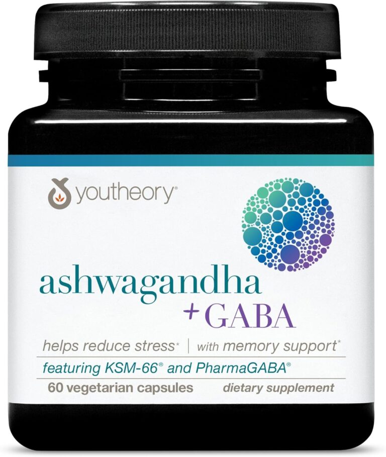 Youtheory Ashwagandha + GABA - Adaptogenic Blend with Organic KSM-66 & Ginger - Aids Stress Relief & Mood* - Supports Energy Levels* - 60 Vegetarian Capsules (30-Day Supply)*