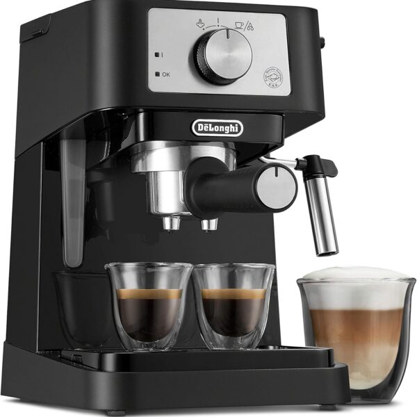 De'Longhi Stilosa Manual Espresso Machine, Compact Coffee Maker, 15 Bar Pump Pressure, Manual Milk Frother Steam Wand for Authentic Single & Double Espresso, Lattes & Cappuccinos, Tamper Included