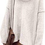 ANRABESS Women's Oversized Casual Loose Slouchy Scoop V Neck Batwing Long Sleeve Knit 2025 Fall Pullover Sweaters