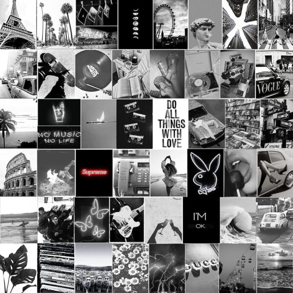 Michgar Black and White Collage kit pictures for wall decor,50 Set 4''x6''Prints Black and White collage kit Room asthetic images for Girls and Teen Boys.