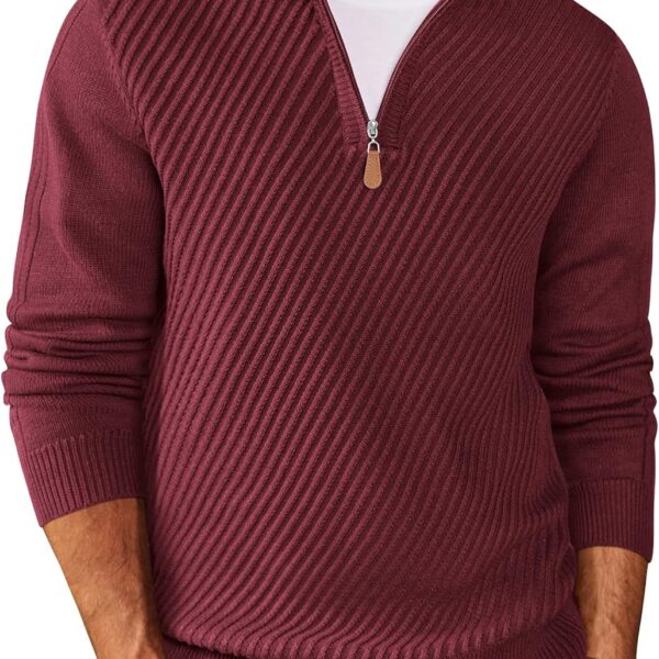 COOFANDY Mens Quarter Zip Sweater Casual Slim Fit Pullovers Sweaters Knit Twill Texture Pullover