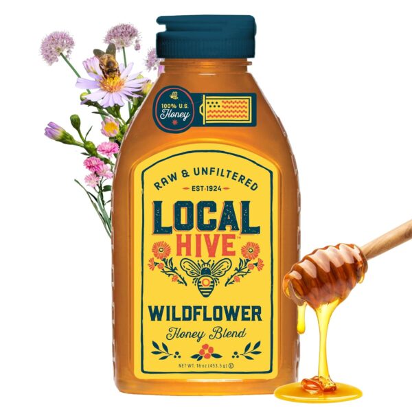 Local Hive Wildflower Raw & Unfiltered  16 oz | 100% Pure U.S. Honey | Natural Sweetener Sourced from American Bees & Beekeepers | Premium Wildflower Blend | Ideal for Tea, Baking & Cooking