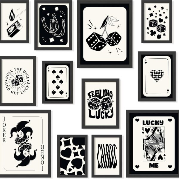 97 Decor Black and White Wall Art - Retro Lucky Poster, Black and White Trendy Wall Art, Poker Room Decor, Funky Art Prints, Poker Pictures Ace Of Spades Decor for Bedroom Apartment (8x10 Unframed)