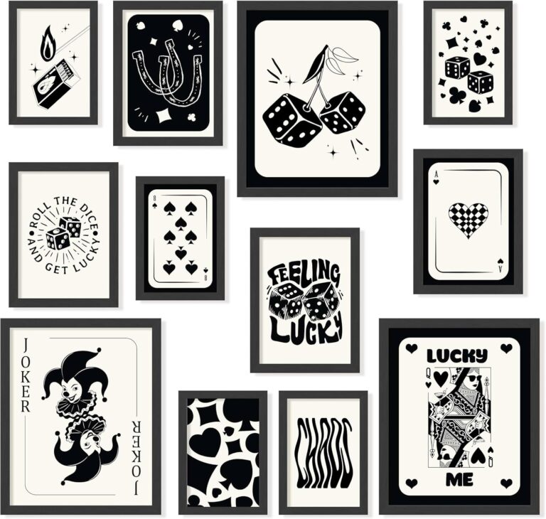 97 Decor Black and White Wall Art - Retro Lucky Poster, Black and White Trendy Wall Art, Poker Room Decor, Funky Art Prints, Poker Pictures Ace Of Spades Decor for Bedroom Apartment (8x10 Unframed)