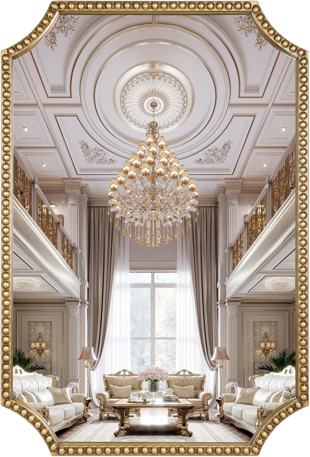 24"x36" Mirror for Wall, Scalloped Corners Rectangle Decorative Mirror, Metal Beaded Frame Accent Wall Decor for Bathroom, Entryway, Mantel, Antique Gold 24"x36" Mirror for Wall, Scalloped Corners Rectangle Decorative Mirror, Metal Beaded Frame Accent Wall Decor for Bathroom, Entryway, Mantel, Antique Gold