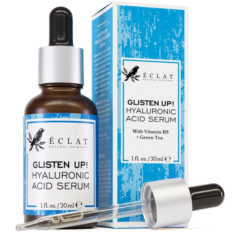 Eclat Skincare Hydrating Hyaluronic Acid Serum for Face  2.5% Hyaluronic Acid + 3% B5, Green Tea & Jojoba Oil - Moisturizing & Plumping Formula for Radiant & Smoother Skin 1 Fl Oz