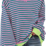 ANRABESS Womens Striped Oversized Sweatshirts Crew Neck Long Sleeve Shirts Soft Color Block Pullover Top Fashion Clothing