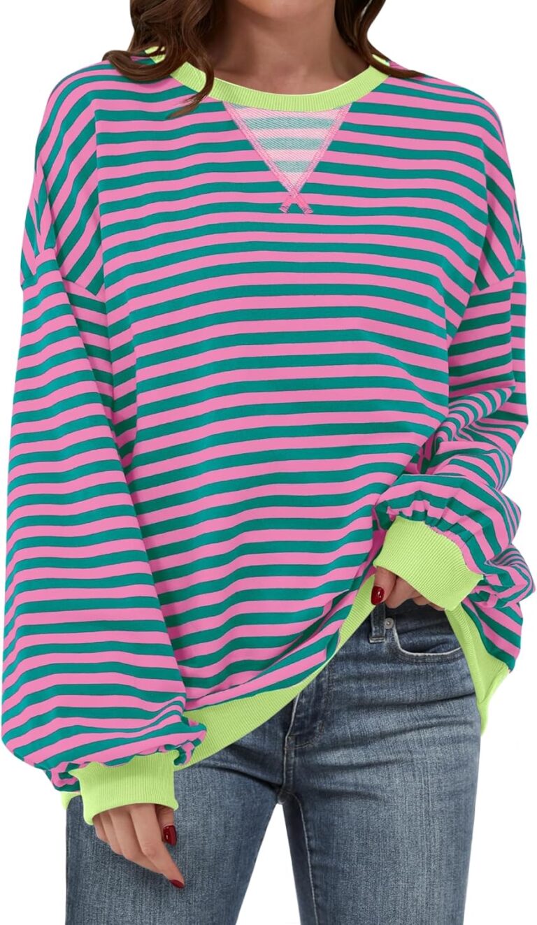 ANRABESS Womens Striped Oversized Sweatshirts Crew Neck Long Sleeve Shirts Soft Color Block Pullover Top Fashion Clothing