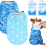 Huhumy 2 Pack Dog Cooling Shirts with 4 Pcs Ice Pack Cooling Vest Quick Dry Vest Dog Cooling Harness Summer Beach Hawaii Jacket Collar for Summer Outdoor Hiking Walking Sun Protection Breathable