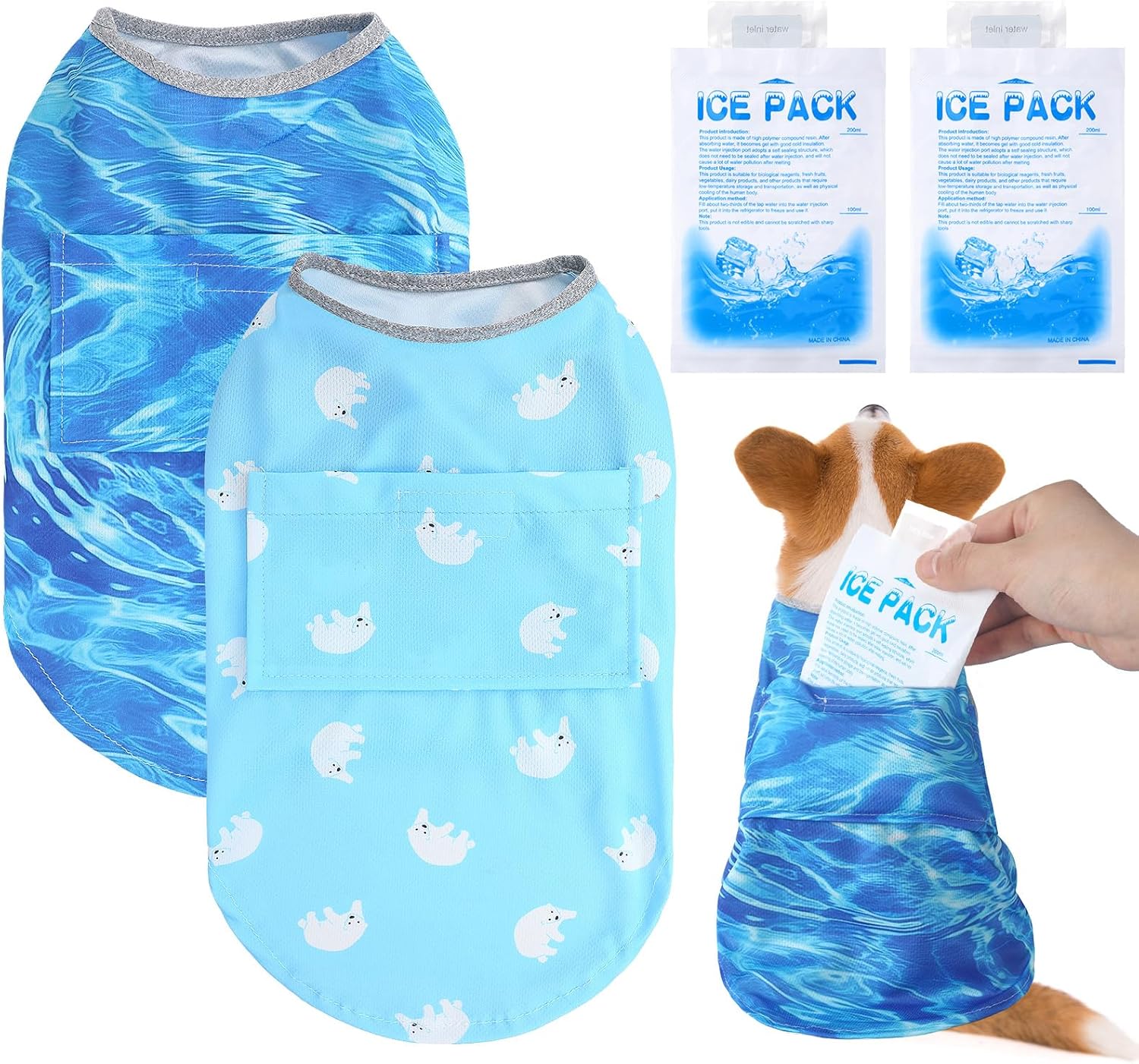 Huhumy 2 Pack Dog Cooling Shirts with 4 Pcs Ice Pack Cooling Vest Quick Dry Vest Dog Cooling Harness Summer Beach Hawaii Jacket Collar for Summer Outdoor Hiking Walking Sun Protection Breathable Huhumy 2 Pack Dog Cooling Shirts with 4 Pcs Ice Pack Cooling Vest Quick Dry Vest Dog Cooling Harness Summer Beach Hawaii Jacket Collar for Summer Outdoor Hiking Walking Sun Protection Breathable