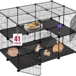 VISCOO 41 Panels Pet Playpen, 35.4" L x 23.6" W x 23.6" H Small Animal Playpen with 2 Doors, C&C Cage for Guinea Pigs,Rabbit,Bunny,Hedgehogs, Puppy Play Pen Indoor Outdoor, Two-Story Chicken Play Pen