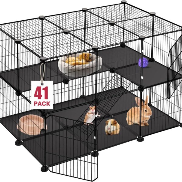 VISCOO 41 Panels Pet Playpen, 35.4" L x 23.6" W x 23.6" H Small Animal Playpen with 2 Doors, C&C Cage for Guinea Pigs,Rabbit,Bunny,Hedgehogs, Puppy Play Pen Indoor Outdoor, Two-Story Chicken Play Pen