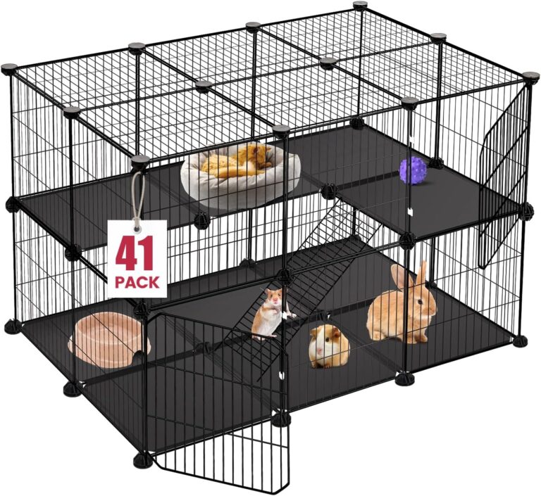 VISCOO 41 Panels Pet Playpen, 35.4" L x 23.6" W x 23.6" H Small Animal Playpen with 2 Doors, C&C Cage for Guinea Pigs,Rabbit,Bunny,Hedgehogs, Puppy Play Pen Indoor Outdoor, Two-Story Chicken Play Pen