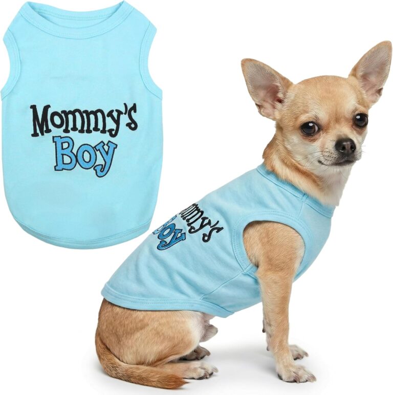 Parisian Pet Dog Shirt for Mother's Day  100% Cotton Shirts for Large Dogs  Blue Sleeveless Puppy Clothes  Lightweight and Breathable Dog Apparel  Boy Dogs Clothes - Stretchy Mommys Boy Pet Shirt