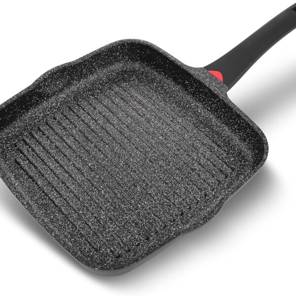11 Inch Non Stick Grill Pan Granite Coated with Pour Spout - Lightweight 2.66 Quart Grill Pan for Indoor Cooking with Grip Handle - Induction Compatible PFOA Free Stove Top (Black)