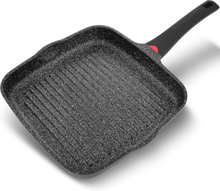 11 Inch Non Stick Grill Pan Granite Coated with Pour Spout - Lightweight 2.66 Quart Grill Pan for Indoor Cooking with Grip Handle - Induction Compatible PFOA Free Stove Top (Black)