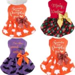 Abbylike 3 Pcs Seasonal Dog Outfits Christmas Halloween Thanksgiving Pet Costume Cotton Holiday Puppy Dress Lightweight Pet Apparel with Bowknot for Large Medium Cat Clothing, Small