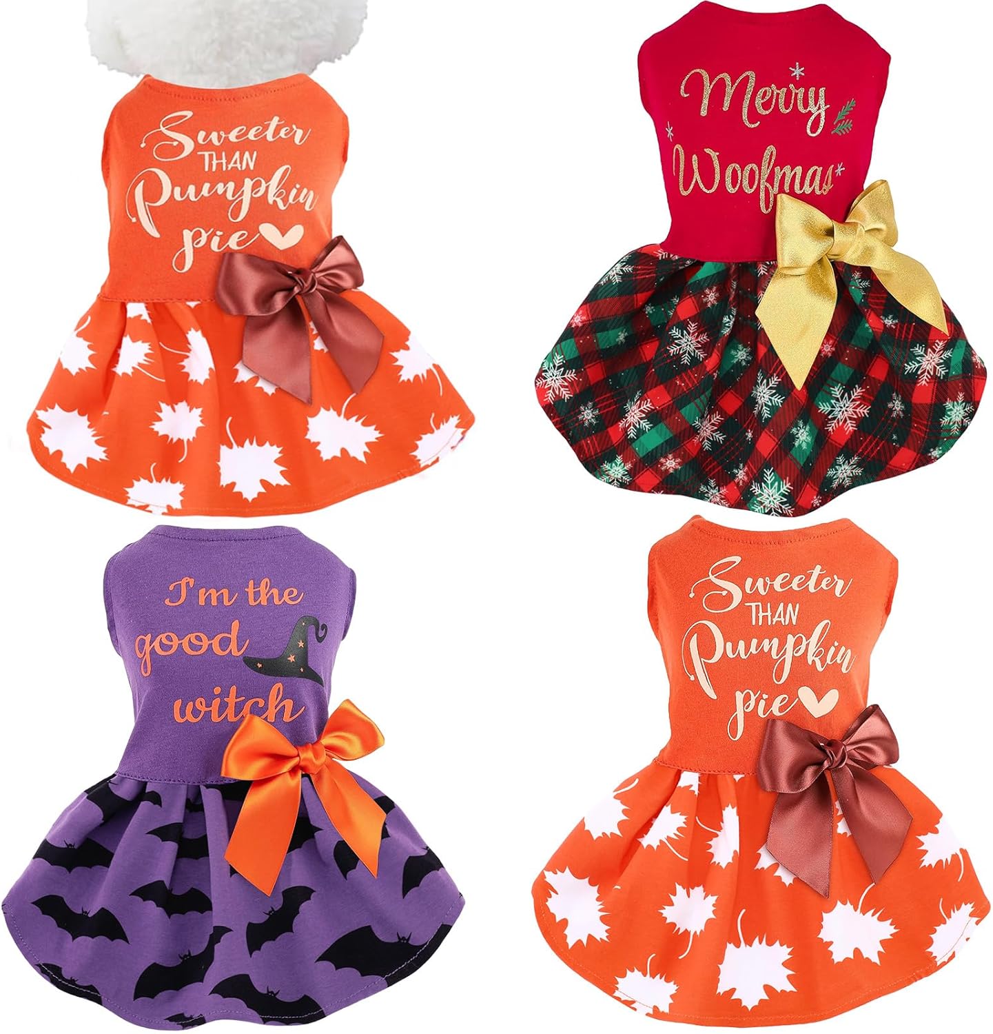 Abbylike 3 Pcs Seasonal Dog Outfits Christmas Halloween Thanksgiving Pet Costume Cotton Holiday Puppy Dress Lightweight Pet Apparel with Bowknot for Large Medium Cat Clothing, Small Abbylike 3 Pcs Seasonal Dog Outfits Christmas Halloween Thanksgiving Pet Costume Cotton Holiday Puppy Dress Lightweight Pet Apparel with Bowknot for Large Medium Cat Clothing, Small