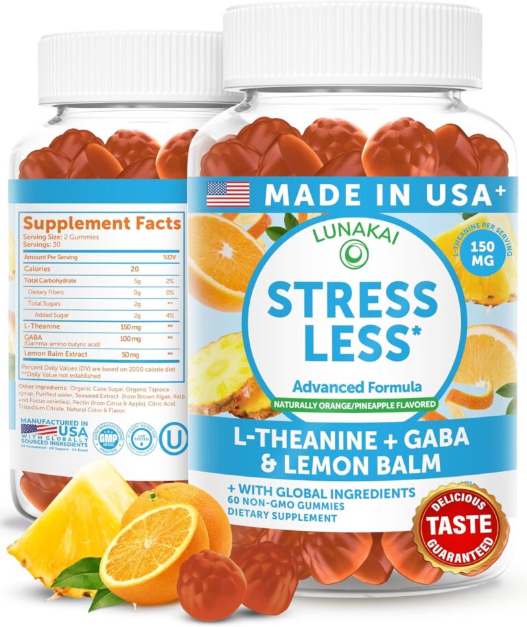 Lunakai USA Made Calm & Stress Relief Gummies  Delicious GABA + L-Theanine Calming Supplement for Adults & Kids  Natural Stress Support, 60ct