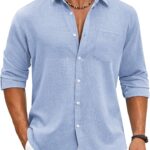 COOFANDY Men's Cotton Linen Button Down Shirts Long Sleeve Casual Summer Beach Shirts for Men