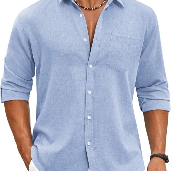 COOFANDY Men's Cotton Linen Button Down Shirts Long Sleeve Casual Summer Beach Shirts for Men