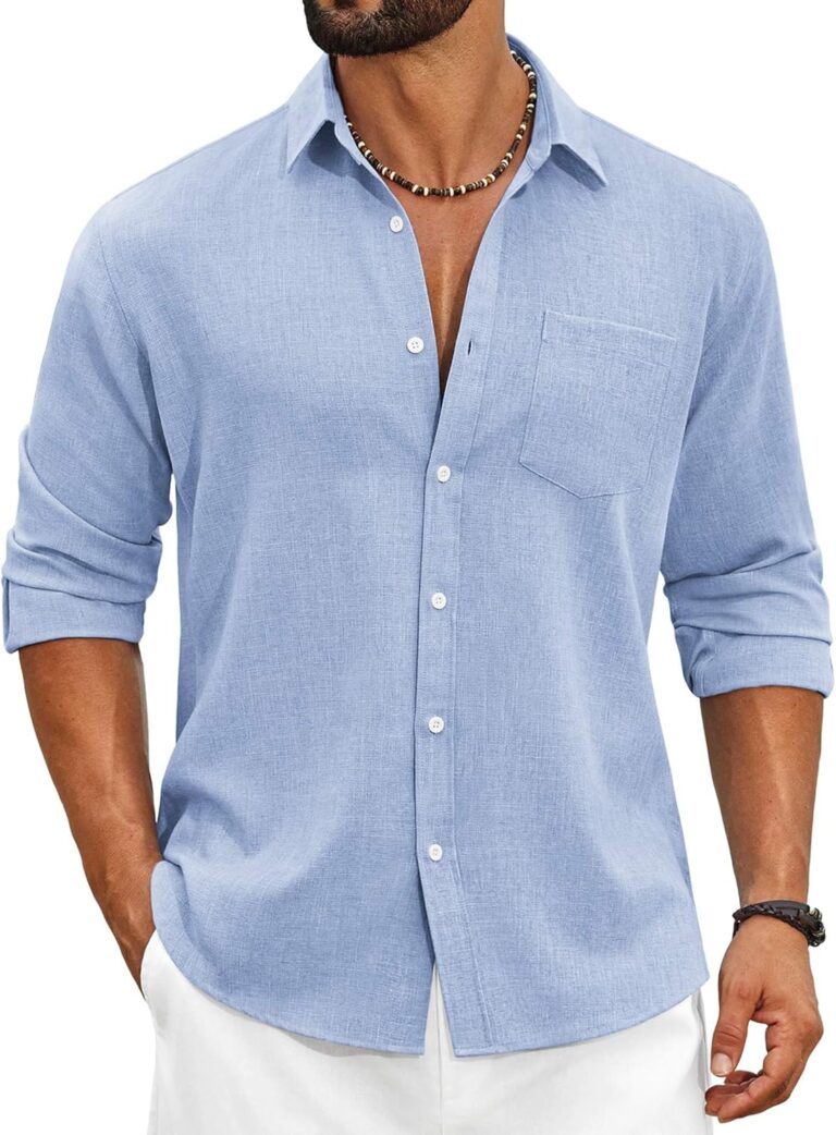 COOFANDY Men's Cotton Linen Button Down Shirts Long Sleeve Casual Summer Beach Shirts for Men