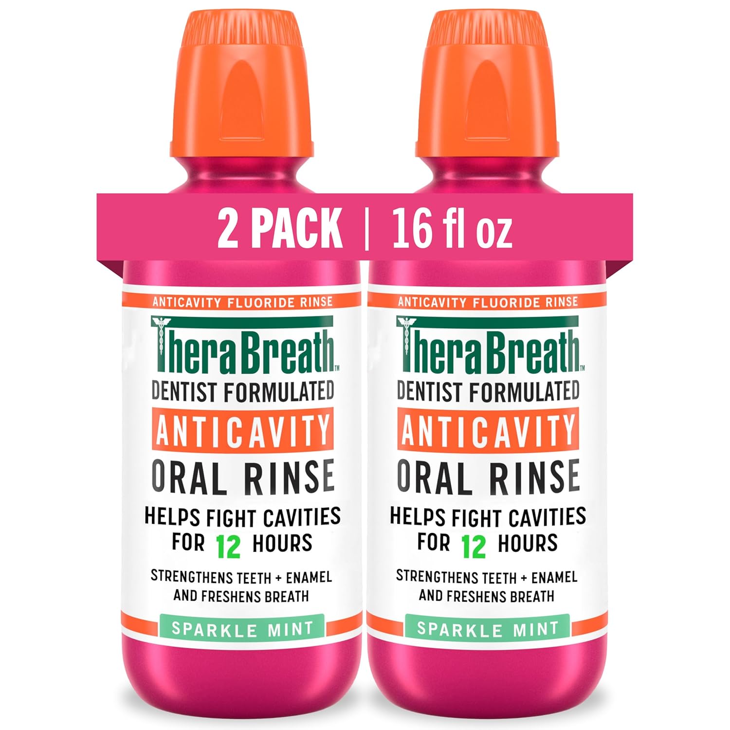 TheraBreath Anticavity Fluoride Oral Rinse Mouthwash, Fights Cavities, Strengthens Enamel and Freshens Breath, Dentist-Formulated, Alcohol-Free, Sparkle Mint Flavor, 16 fl oz, Pack of 2 TheraBreath Anticavity Fluoride Oral Rinse Mouthwash, Fights Cavities, Strengthens Enamel and Freshens Breath, Dentist-Formulated, Alcohol-Free, Sparkle Mint Flavor, 16 fl oz, Pack of 2