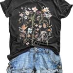 Women's Vintage Floral T Shirt Boho Wildflower Graphic Loose Tees Short Sleeve Casual Tops