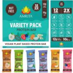Amrita Nut Free Vegan Protein Bars Variety Pack (12 Bars, 6 Flavors) | 12g Plant Based Protein Bars | Peanut Free, Gluten Free, Dairy Free | Soy Free, Non-GMO | Low Sugar High Fiber