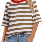 Zeagoo Womens T Shirts Summer Casual Oversized Crewneck Loose Fit Short Sleeve Striped Tops Fashion Comfy Basic Tee Blouses