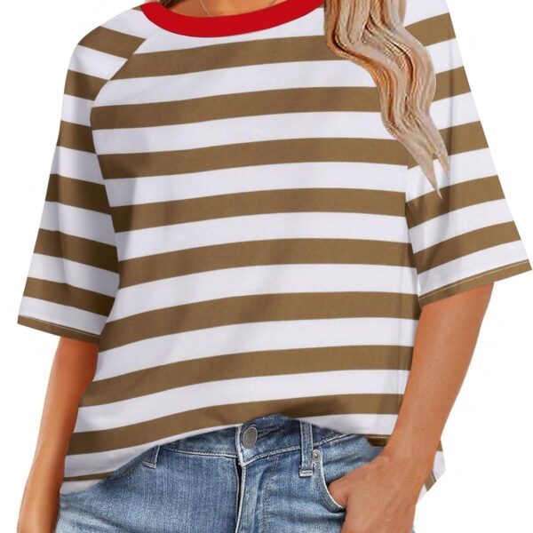Zeagoo Womens T Shirts Summer Casual Oversized Crewneck Loose Fit Short Sleeve Striped Tops Fashion Comfy Basic Tee Blouses