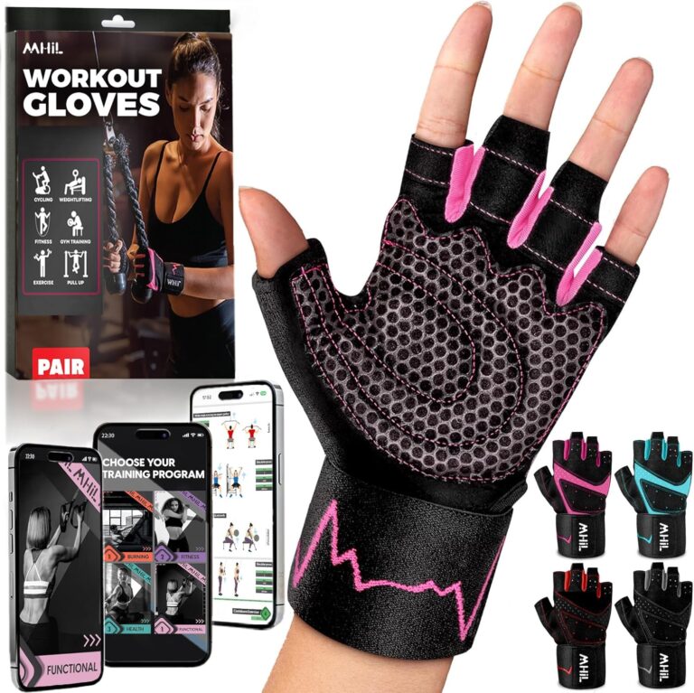 MhIL Workout Gloves for Women  Breathable Gym Gloves for Women with Palm Protection and Enhanced Grip  Padded Weight Lifting Glove for Womens with Wrist Wraps Support Weightlifting Exercise Cycling