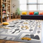 Rugshop Kids Play Road Rug for Playroom,Kidsoom,Nursery Room Interactive Cityscape for Cars and Toys Indoor Soft Area Rug 8' x 10' Cream