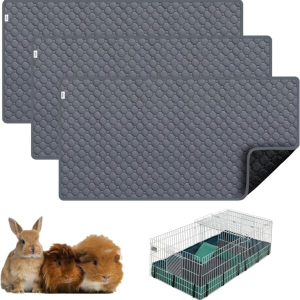 Guinea Pig Cage Liners, Washable Guinea Pig Bedding for Midwest Cage 3 Pack 49"X24", Reusable & Anti Slip & Waterproof, Absorbent Guinea Pig Pee Pad for Small Animal, Rabbit, Bunny, Chinchilla