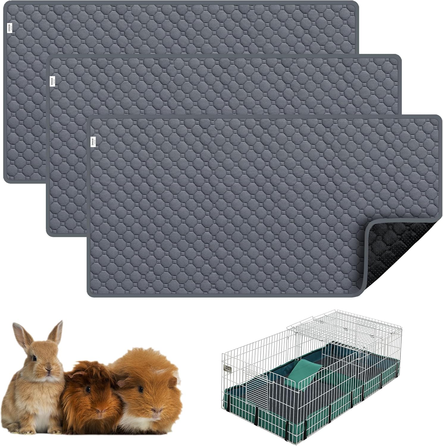 Guinea Pig Cage Liners, Washable Guinea Pig Bedding for Midwest Cage 3 Pack 49"X24", Reusable & Anti Slip & Waterproof, Absorbent Guinea Pig Pee Pad for Small Animal, Rabbit, Bunny, Chinchilla Guinea Pig Cage Liners, Washable Guinea Pig Bedding for Midwest Cage 3 Pack 49"X24", Reusable & Anti Slip & Waterproof, Absorbent Guinea Pig Pee Pad for Small Animal, Rabbit, Bunny, Chinchilla
