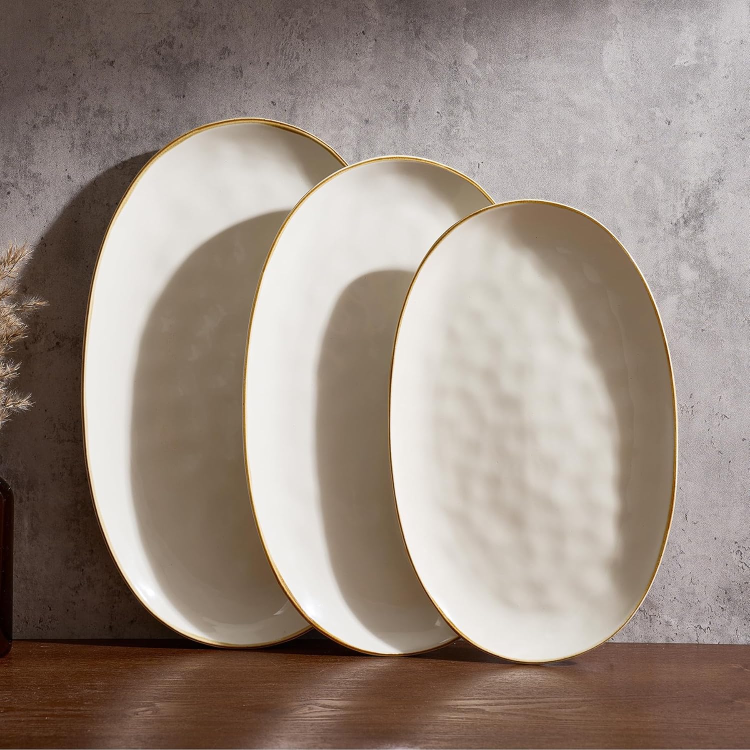 famiware Serving Platter, Oval 15.59/14.3/12.9inch Serving Dishes for Entertaining, Serving Bowls, Microwave Safe, Stoneware Serving Trays for Party, Food, Turkey, Cheese, Ocean Series, Vanilla White famiware Serving Platter, Oval 15.59/14.3/12.9inch Serving Dishes for Entertaining, Serving Bowls, Microwave Safe, Stoneware Serving Trays for Party, Food, Turkey, Cheese, Ocean Series, Vanilla White