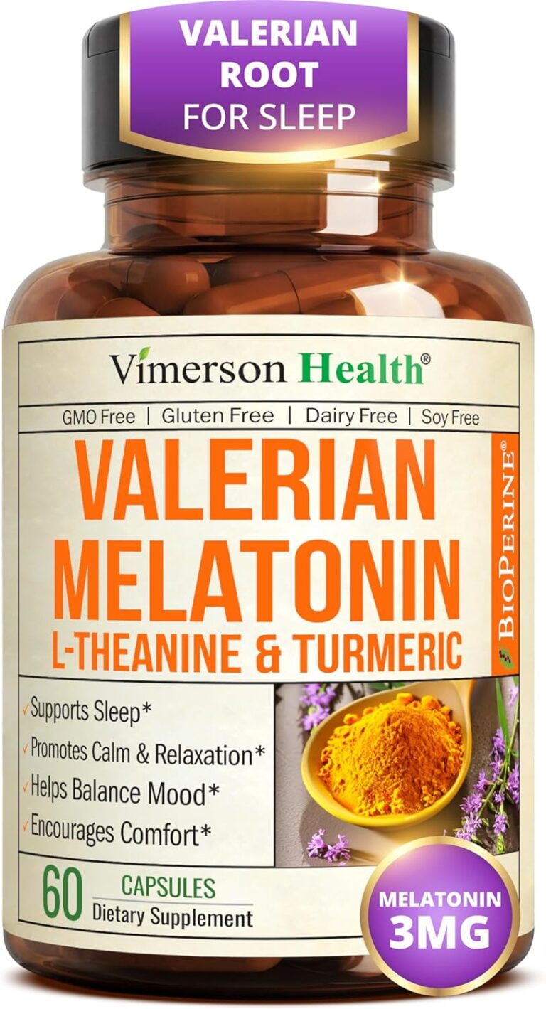 Valerian Root for Sleep  Melatonin 3mg Sleep Aid with L-Theanine  Organic Turmeric Curcumin Supplement with Ginger & Black Pepper for Daily Calm and Stress Relief Support  60 Capsules
