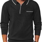 COOFANDY Mens Knit Polo Long Sleeve Collared Sweater Polo Business Casual Polos with Pocket