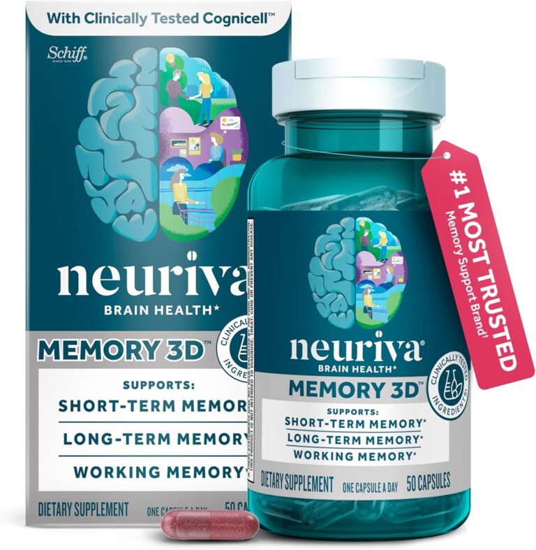 NEURIVA Memory 3D Brain Supplement - Nootropic Capsules for Memory, Focus & Cognitive Function - Short Term, Long Term, & Working Memory Support - 50ct (1)